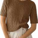 Saodimallsu Womens Cable Knit Sweater Tops Short Sleeve Crew Neck Loose Casual Summer Pullover Sweaters, S