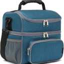 FlowFly Double Layer Cooler Insulated Lunch Bag Adult Lunch Box Large Tote Bag for Men, Women, With Adjustable Strap,Front Pocket and Dual Large Mesh Side Pockets (Lake Blue)