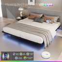 Floating Bed Frame Queen Size with Charging Station and LED Lights, Metal Platform Bed Frame, No Box Spring Needed, Easy Assembly, (Queen)