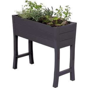 NuVue Products 26021 Outdoor Elevated Garden Bed for Growing Edible Plants and Flowers, BPA-Free Woodgrain Panel Elevated Planter Box, 35.5 L x 15 W x 32 H, Dark Gray