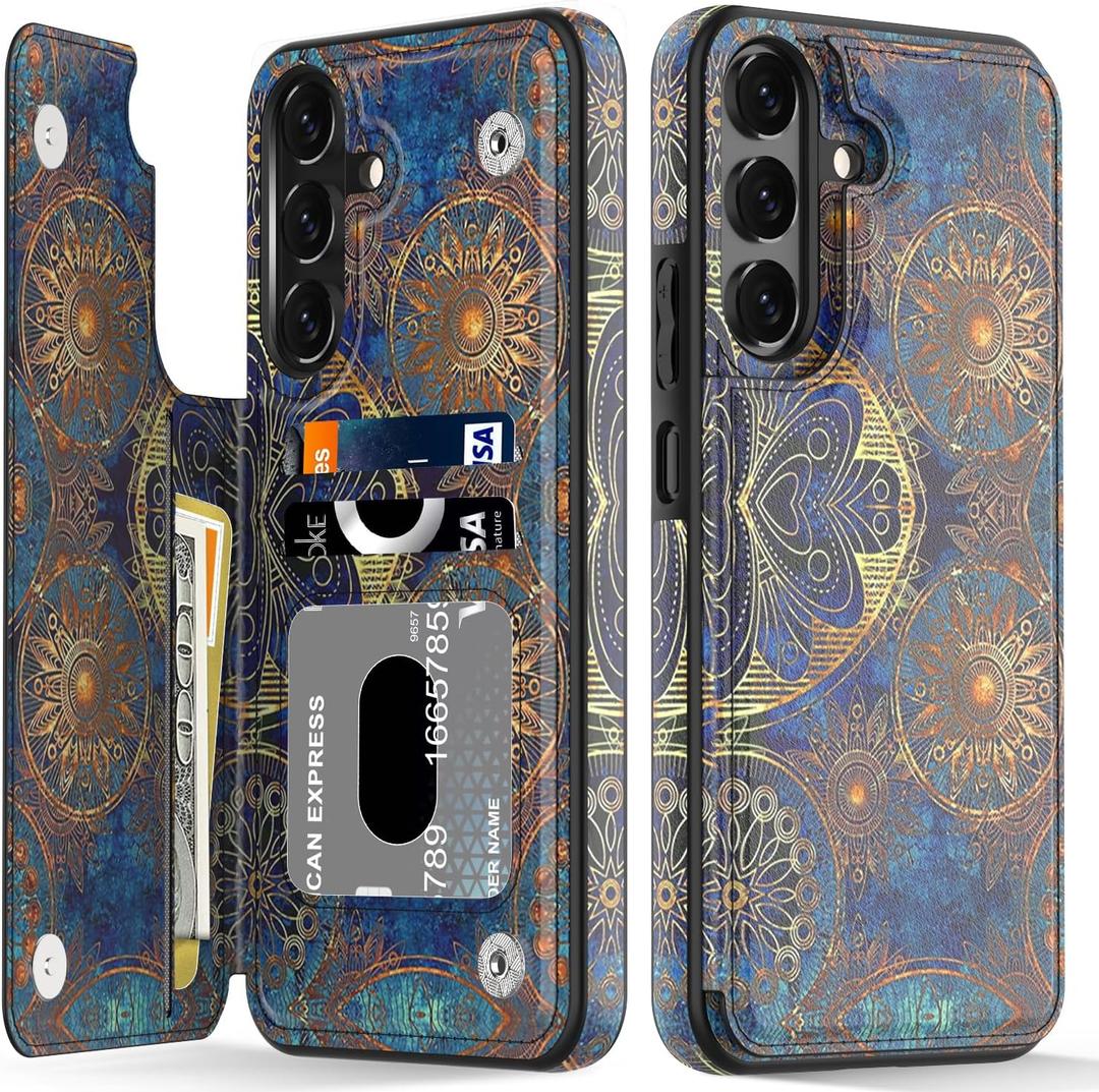 LETO for Samsung Galaxy A15 5G Wallet Case - Flip Folio Leather Kickstand - Credit Card Holder - Fashionable Flower Designs - Protective Phone Cover for Women and Girls - 6.5" - Vintage Patterns