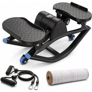 Rocking Stepper Side-to-Side, Low-Impact Lateral Stepper with Resistance and Widened Pedals, 250 lb Capacity Quiet Exercise Stepper with LCD Monitor, Bands and Anti-Slip Mat for Women’s Home Workout