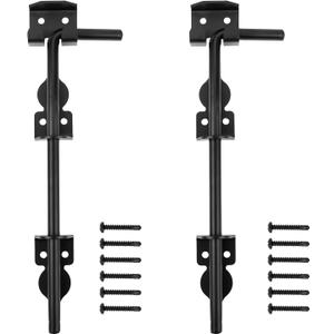 Gezen 12" Cane Bolt Gate Drop Rod Heavy Duty Gate Latch for Wooden Fences Metal Gates Doors Stopper Hardware Holding Gate to The Ground, Black Finish, 2 Pack