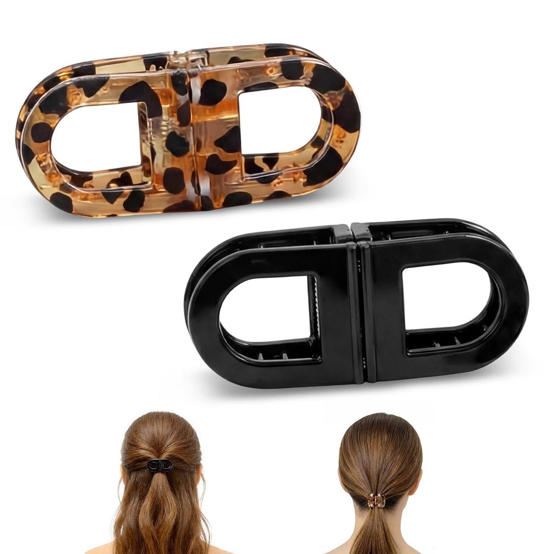 2-Pack Smart Magnetic Hair Clip Set for Women, Strong Hold Prevents Slipping, No-Crease Design for Daily Styling, Suitable for All Hair Types (Leopard Print & Black)