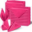Homiest 100 Pack Hot Pink Satin Dinner Napkins - 20x20 Inches, Scalloped Square Elegant Wedding Napkins for Restaurant Banquet Graduation Party