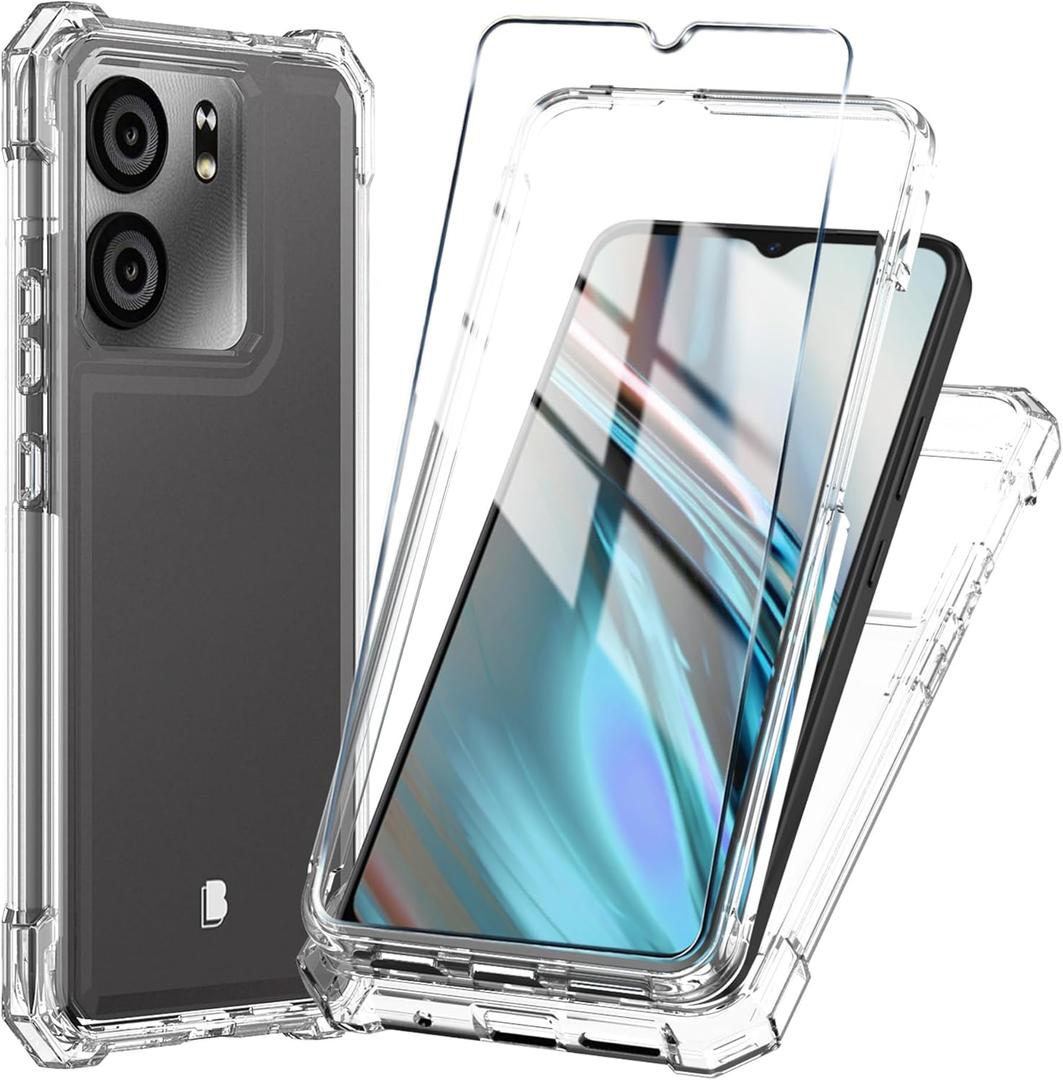 for BLU View 5 Phone Case with Tempered Glass Screen Protector,Slim Soft Silicone Full-Body Protective Case for BLU View 5 (Clear)