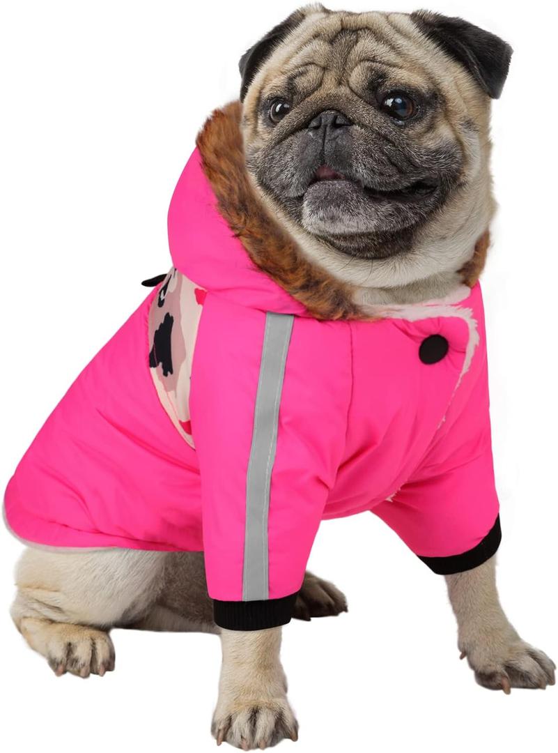 Queenmore Warm Dog Winter Coat, Cold Weather Waterproof Snow Jacket with Reflective Hoodie, Long Sleeves for Small to Large Dogs (Pink, Size: Large)
