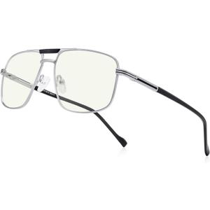 Reading Glasses for Men Square Double Bridge Blue Light Blocking Computer Readers (Silver)
