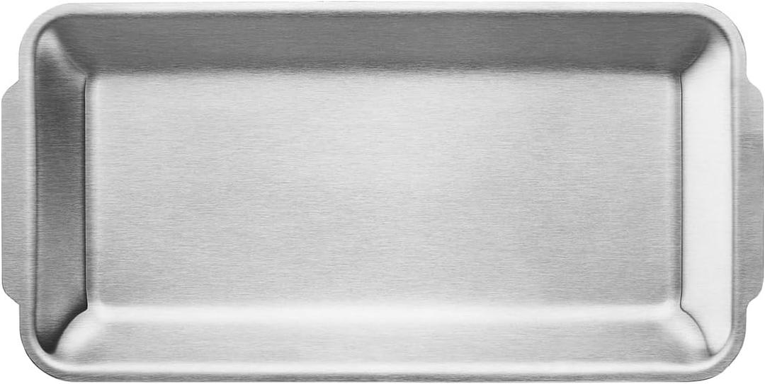 SUS304 Stainless Steel Serving Platters, Rectangle Metal Dinner Plate with Handles, Decorative Tray, Lightweight, Cheese Board, Oven Safe (8.66 x 4.33 inches)