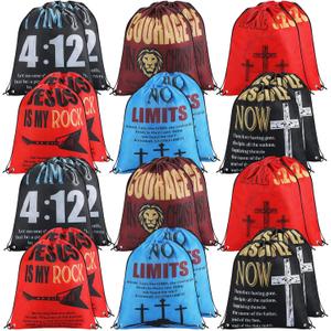 24 Pcs Religious Drawstring Backpack Christian Drawstring Bags Large Jesus Bible Verse String Bag Sunday School Gifts