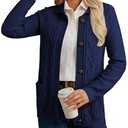 Grace Karin Women's Chunky Open Front Sweater Long Sleeve Button Knit Short Loose Cardigan Outerwear Large, Navy Blue 