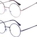 4 Pack Reading Glasses for Women Men Retro Round Metal Frame + Glasses Strap +2.00