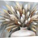 iHAPPYWALL Large Pampas Grass Wall Art Boho Botanical Plant Farmhouse Decoration Dried Floral Grass in Vase Canvas Prints for Home Kitchen Bedroom Ready to Hang 24x36inch