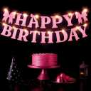 KatchOn, Pink Glitter Happy Birthday Banner with Lights - No DIY, 10 Feet | Happy Birthday Bow Banner | Birthday Decorations for Women, Girls | Pink Bow Birthday Decorations