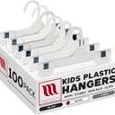Mainetti Kids White Plastic Hangers 100 Pack | 8-Inch Pants Hangers with Clips Made from Sturdy Plastic | Great for Pants, Skirts, Slacks, Bottoms