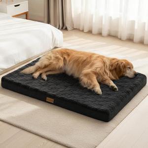 Patas Lague Orthopedic Dog Bed Large Sized Dog 36''X24'', Waterproof Soft Comfortable Egg Crate Foam Large Pet Beds Crate Mat with Removable Washable Cover and Nonskid Bottom, Black