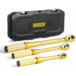 Hairich 1/4 3/8 1/2 inch Drive Click Torque Wrench, 3Pcs Torque Wrench Set 20-240in.lb, 10-45ft.lb, 10-170ft.lb,72-Tooth Dual Range Scales with Quick Release Reversible Head for Car