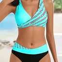 Women Deep V Bikini Set Halter Two Piece Swimsuit High Waisted Color Block Beach Swimwear (Black)