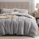 Bedsure Cotton Duvet Cover King Size - Boho Textured Duvet Cover Set, Soft and Breathable Net Jacquard Comforter Cover with Polyester Filling for All Seasons (Gray, King, 104"x90")
