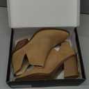 mysoft Women's Ankle Boots Slip on Cutout Pointed Toe Chunky Stacked Mid Heel Booties (8, Light Brown)