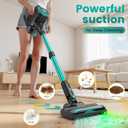 Zefiro 350W Cordless Vacuum Cleaner,45Mins Runtime Vacuum Cleaners for Home, Anti-Tangle and 1.5L Dust Cup, 6 in 1 Lightweight Vacuum for Hardwood Floor Carpet Pet Hair (Green03)