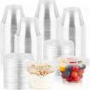 GGOLDMER 100 Sets 7 oz Clear Plastic Cups with Lids No Hole, Fruit Cups with Lids, Disposable Cup for Dessert, Parfait, Ice Cream, Yogurt, Pudding, Cake, Cold Drinks, Smoothie and Snacks