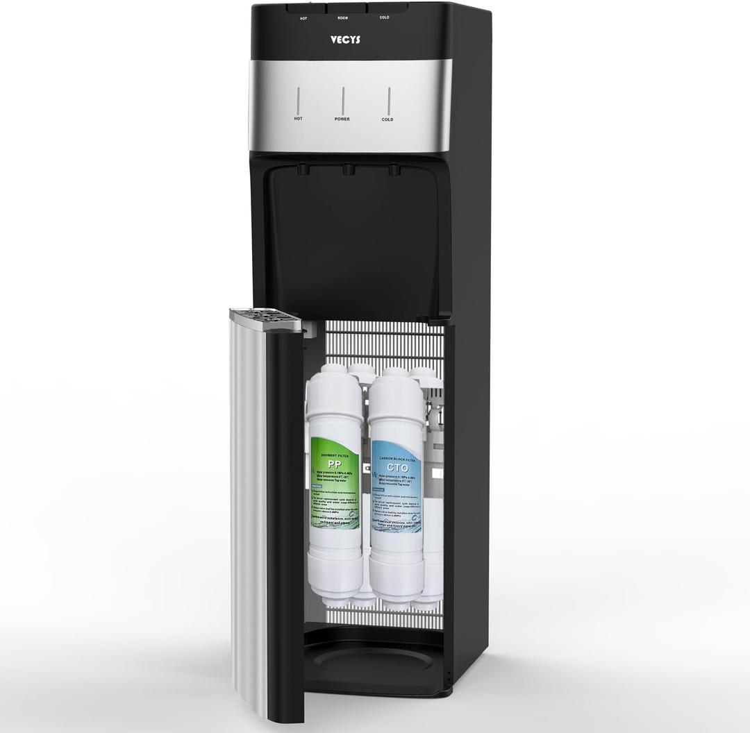 VECYS Bottleless Water Cooler with 4-Stage Filtration, Hot, Cold & Room Water Options, Self-Cleaning System for Home & Office