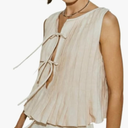 Linen Bow Tie Front Tank Top Women Coquette Pleated Peplum Blouse Y2K Babydoll Ruffle Shirt Sleeveless Tunic Outfits Size M