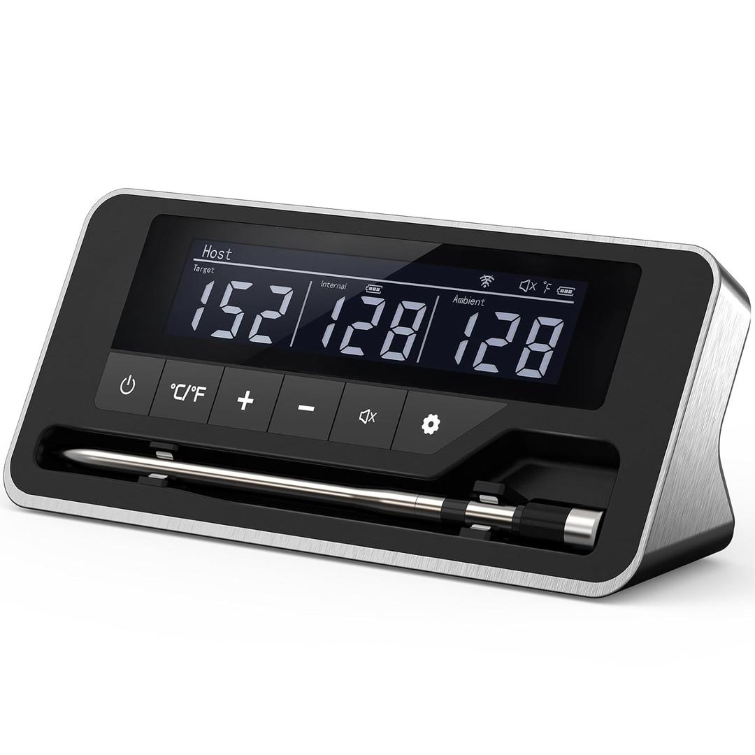 Smart Wireless Meat Thermometer Digital, Instant Read, Long Bluetooth Range, Alarm, High-Temp-Resist Food Thermometer, Grilling BBQ Accessories for Smoker, Cooking, Oven, Rotisserie, Black (Silver)