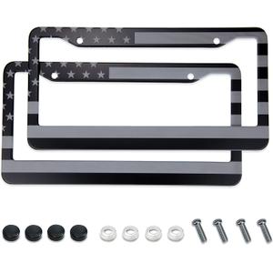 American Flag License Plate Frame - Airxwills Black American License Frame, 2 Packs Universal Aluminum Licence Plate for Front and Rear Car Tags.