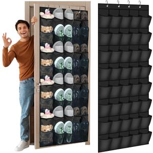 Windyun 40 Large over the Door Hanging Shoe Organizer Black Mesh Pockets Shoe Rack for Closet Behind Door Hanger Storage Holder Nonslip for Cruise Essentials, Dorm Room Storage, Utility Room
