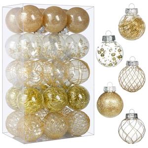 Clear Christmas Ball Ornaments, 30ct 2.36" Gold Shatterproof Xmas Ball Decorations Set Decorative Hanging Ornaments for Christmas Tree Home Office Decor Gift for Christmas Party Wedding