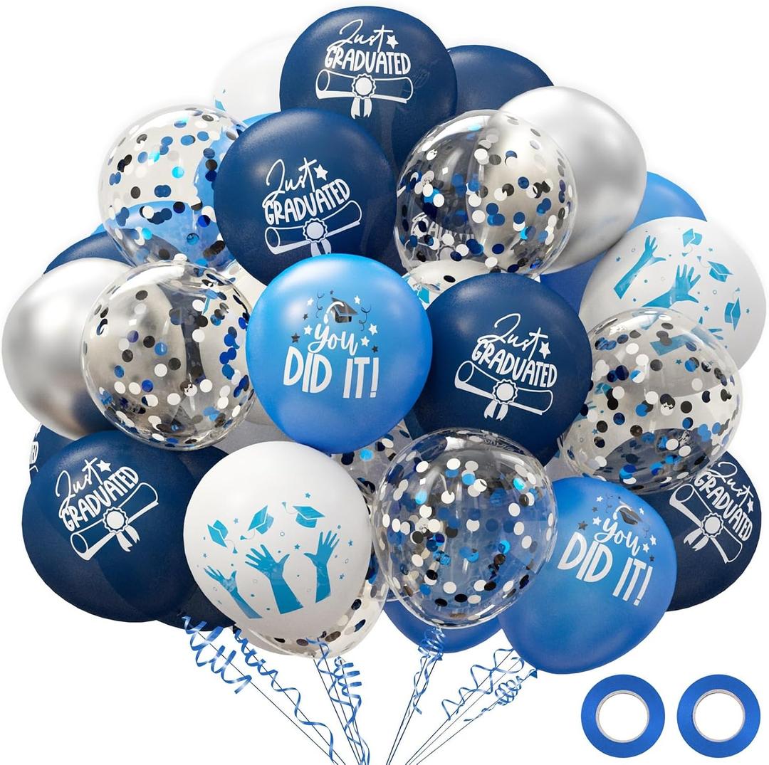 2026 Graduation Party Decorations, 70pcs Grad Balloons Blue and White Graduation Decor for College High School Class of 2026 Congrats Grad Party Decor