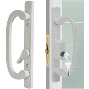 ACEPLANET Offset Position Keyed Sliding Patio Door Handleset with Mortise Lock, 45 Keyway, 3-15/16" H.C., Fits 1-3/8" to 2" Thick Doors, Non-Handed, White Diecast