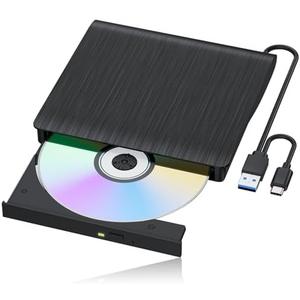 LLMHHKYK External Blu-ray Drive, Portable Blu-ray Player & CD DVD Burner – USB 3.0 & Type-C BD/DVD/CD Reader, Plug and Play, Lightweight for Windows/Mac/Linux (2 in 1)