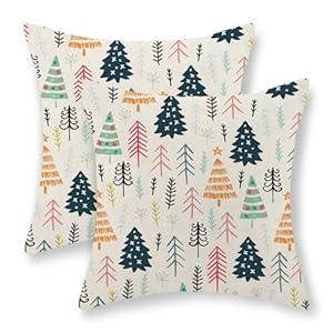 Christmas Pillow Covers 18x18 Set of 2 Colorful Geometric Christmas Tree Throw Pillows Winter Snowflake Pillow Cases Outdoor Holiday Decor Linen Cushion Covers Xmas Decorations for Home Couch
