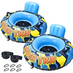 53" Heavy Duty River Tube With Premium Canvas Cover, Inflatable Water Tubes for Floating, Tubing Floats for Pool Lake, Rafts With 2 Cup Holders, 2 Grip Handles for Adults