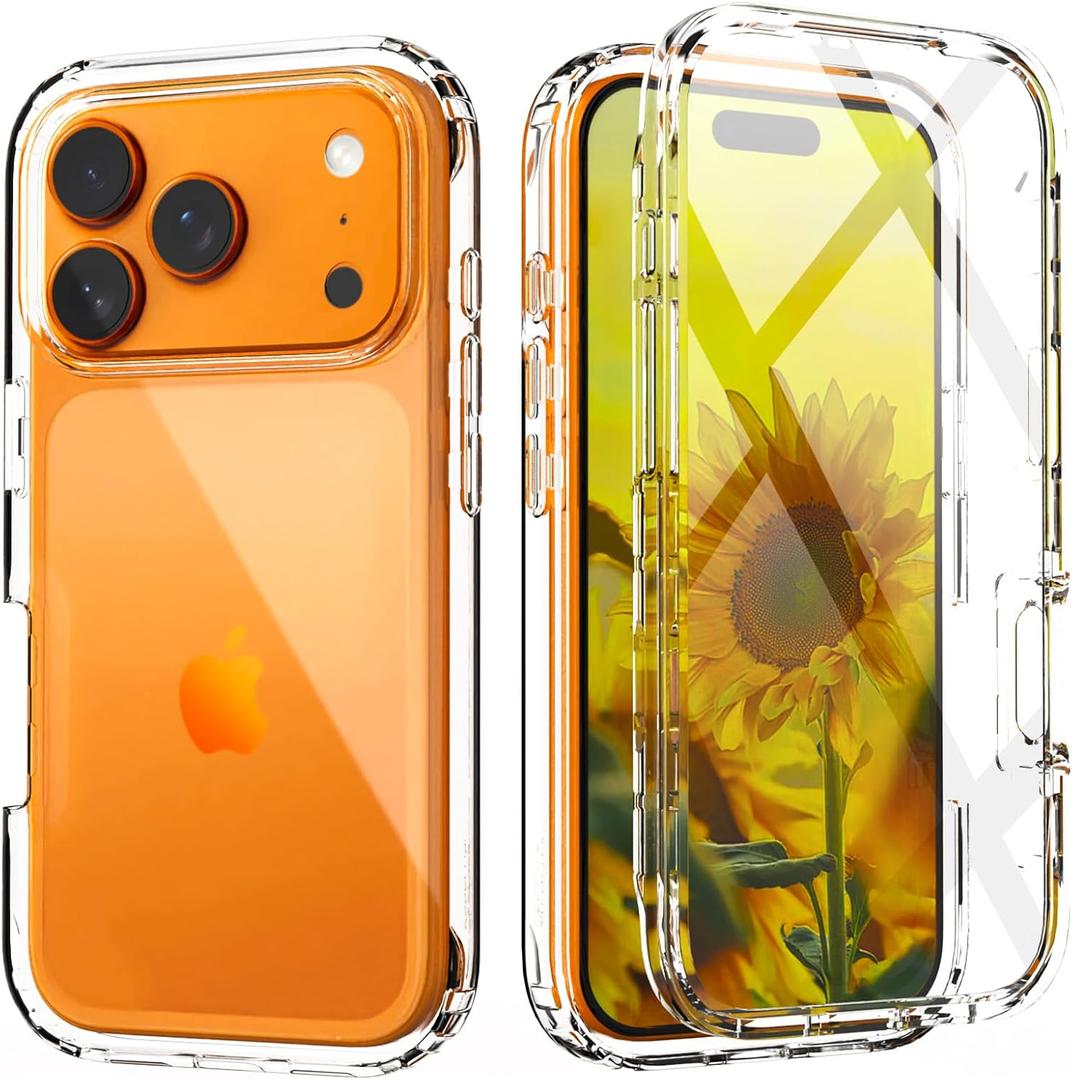 IDweel for iPhone 17 Pro Max Case with Build in Screen Protector, Slim Fit & Lightweight, Heavy Duty Protection Shock Resistant Shockproof Full-Body Shock Absorption Clear Hard Bumper Cover, HD Clear