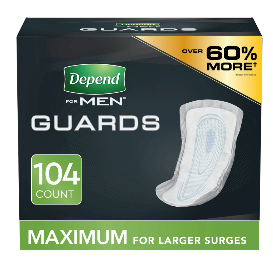 Depend Incontinence Guards/Bladder Control Pads for Men, Maximum, 104 Count (2 Packs of 52)