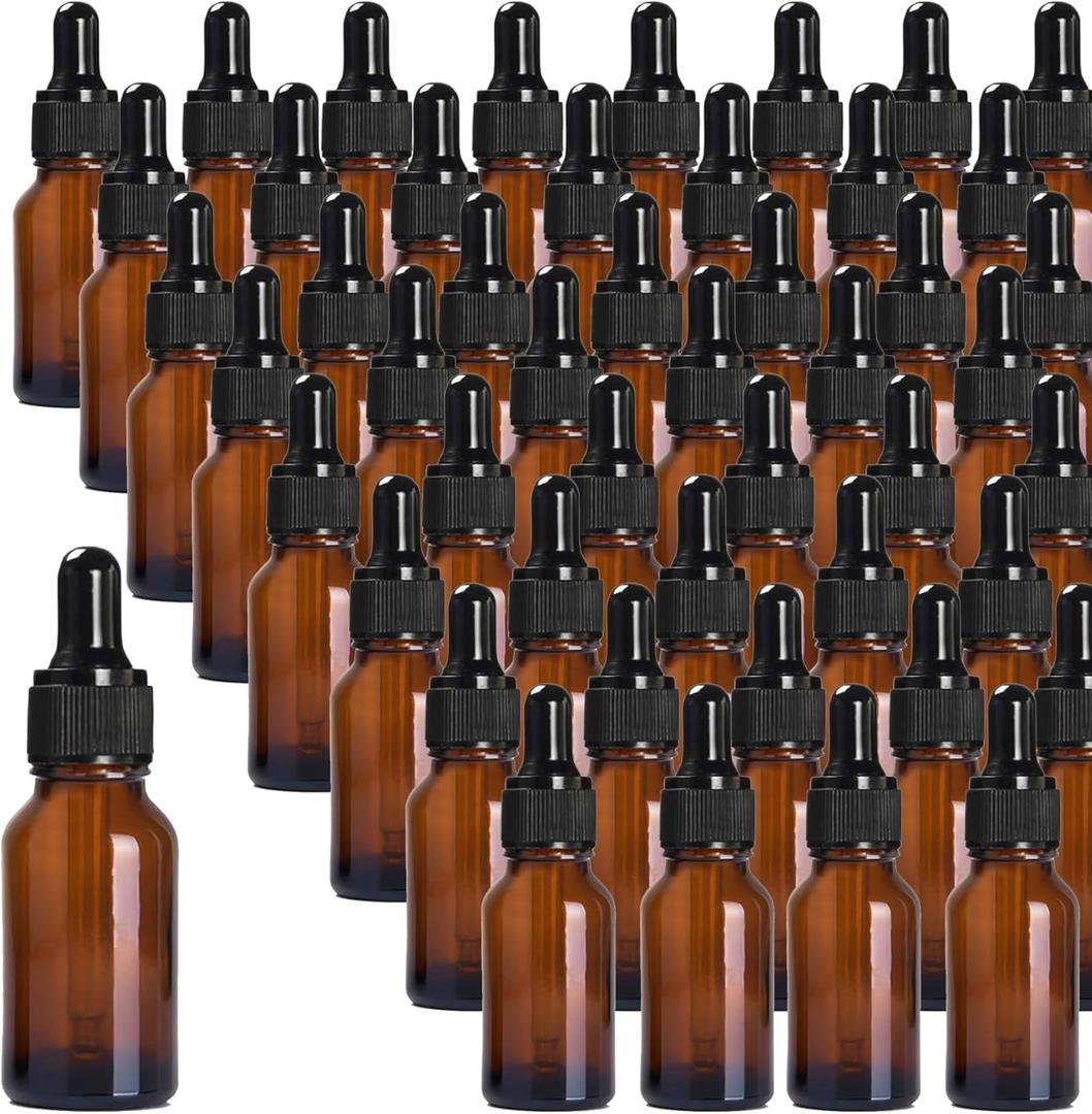 48 Pack 1/2oz Amber Glass Dropper Bottles, Eye Dropper Bottles with Glass Droppers for Essential Oils, Perfumes (15 mL, Amber)