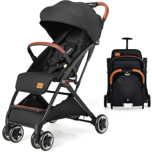 INFANS Lightweight Baby Stroller, Compact Stroller One-Hand Fold Travel Stroller for Airplane with Cup Holder, 5-Point Harness, Foot Cover, Canopy, Infant Stroller for 0-36 Month