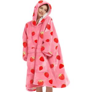 KFUBUO Wearable Blanket Hoodie for Adults Sherpa All Patterns Oversized Sweatshirt Blanket with Pockets Cute Birthday Gifts for Sister Strawberry