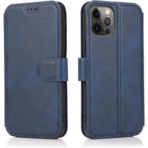 QLTYPRI Case for iPhone 12 iPhone 12 Pro Premium PU Leather Simple Wallet Case [Card Slots] [Kickstand] [Magnetic Closure] Shockproof Flip Cover for iPhone 12/12 Pro (6.1 inch) - Blue