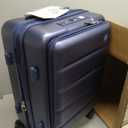 Expandable 20Inch Carry On Luggage Airline Approved - Front Pocket Travel Suitcase 100% PC Unbreakable -with Cup Holder,USB Charge,Side Pothook, 360°Spinner Wheels, TSA Lock-Navy Blue, 20 Inch-EXT