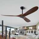 52-inch ABS Ceiling Fans Remote Control No Lights, 3 Blades, Quiet Ceiling Fan for living room, bedroom, office, dining room, patio, farmhouse(Black body+Dark Walnut)