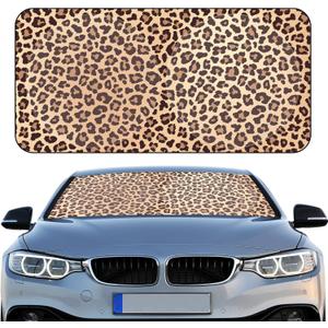 Windshield Sun Shade Foldable Car Front Window Covers for Car Accessories Sun Heat UV Rays Visor Protector Protection for Universal Cars SUV Truck(Nice Leopard)