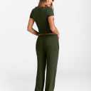 Trendy Queen 2 Piece Matching Summer Sweatsuit Lounge Set Womens Wide Leg Pants Side Ruching Crop Top Sets (Green, M)