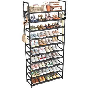 Simple Trending Tall Shoe Rack Storage Holds 40 Pairs, 10 Tier Shoe Organizer Shelf Large Capacity for Entryway Closet, Black