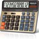 Desktop Calculator Extra Large 5-Inch LCD Display 12-Digit Big Number Accounting Calculator with Giant Response Button, Battery & Solar Powered, Perfect for Office Business Home Daily Use(OS-6815GN)