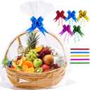 Homrelaxy 20 Pcs 24 x 30 Inches Cellophane Bags for Gift Baskets with 20 Colorful Pull Bows, Plastic Clear Basket Bags, Cellophane Wrap for Gift Baskets for Birthday, Wedding, Thanksgiving
